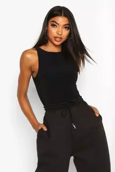 Высокое двухслойное боди с объединенным вырезом Boohoo, черный