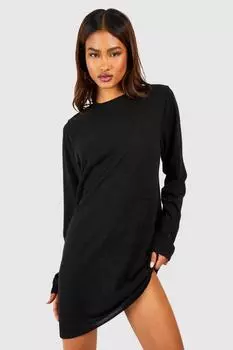 Высокое легкое трикотажное мини-платье с круглым вырезом boohoo, черный
