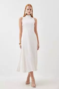 Высокое мягкое приталенное платье мидакси со складками и вставками Karen Millen, белый