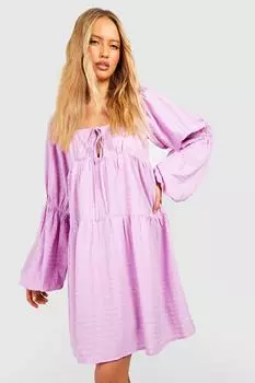 Высокое платье из текстурной структуры с рукавами и пуховыми рукавами Boohoo, сиреневый