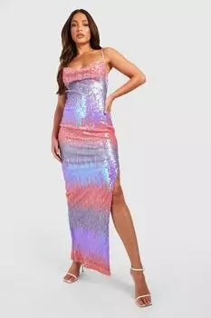 Высокое платье-комбинация с высоким вырезом и пайетками ombre Boohoo, сиреневый
