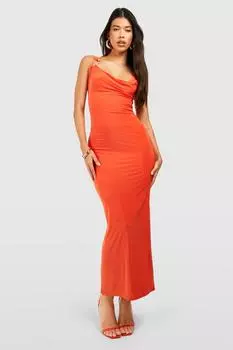 Высокое платье миди с абстрактной пряжкой Boohoo, оранжевый