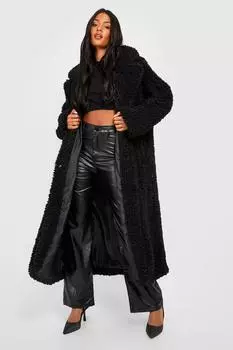 Высокое плюшевое пальто оверсайз boohoo, черный