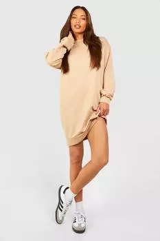 Высокое спортивное платье оверсайз boohoo, бежевый