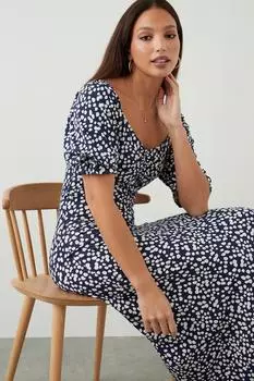 Высокое темно-синее платье миди в горошек в форме сердца Dorothy Perkins, темно-синий