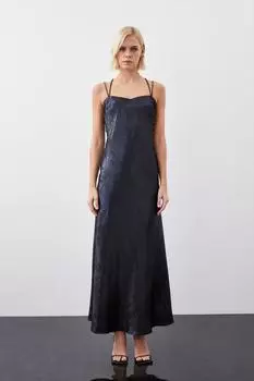 Высокое тканое платье мидакси премиум-класса с металлизированной отделкой стразами Karen Millen, темно-синий