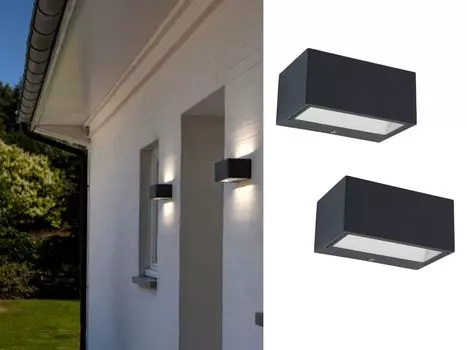 Высококачественные квадратные светодиодные настенные светильники для наружного освещения ALU, антрацит, лампы вверх и вниз, ширина 14 см. LUTEC