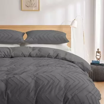 Высококачественный комплект из 3 пододеяльников с волнистой застежкой и застежкой-молнией темно-серого цвета Puredown, цвет Dark Grey