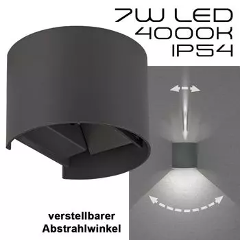 Высококачественный серый светодиодный настенный светильник UpDown 7 Вт - регулируемый угол луча - для внутреннего и наружного использования - серый - теплый белый 4000K - 380 лм - антрацит Ledando