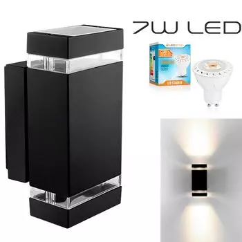 Высококачественный светодиодный настенный светильник UpDown из алюминия, включая 2 светодиодных точечных светильника марки GU10 от LEDANDO 7W - черный - теплый белый - для внутреннего и наружного использования - IP44