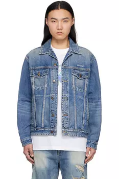 Выстиранная джинсовая куртка We11Done, синий