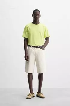 Выстиранная футболка обычного покроя ZARA, цвет Lime