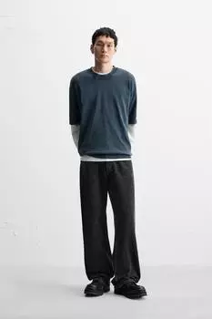 Выстиранная футболка свободного покроя ZARA, цвет Blue/Grey