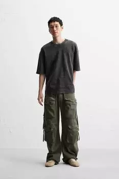 Выстиранная футболка свободного покроя ZARA, цвет Dark grey