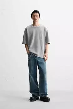 Выстиранная футболка свободного покроя ZARA, цвет Greyish