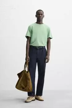 Выстиранная футболка свободного покроя ZARA, цвет washed green