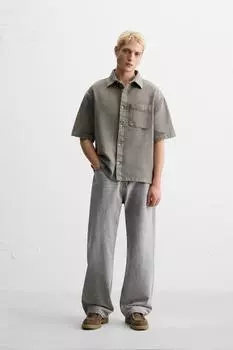 Выстиранная текстурированная рубашка ZARA, цвет Brown/Taupe