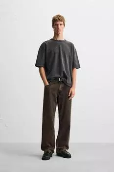 Выстиранная текстурированная трикотажная футболка ZARA, антрацитовый серый