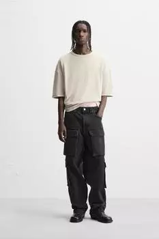 Выстиранная текстурированная трикотажная футболка ZARA, цвет Ice