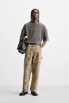 Выстиранная текстурированная трикотажная футболка ZARA, серый