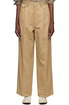 Выстиранные брюки чино Finx с односторонней складкой Auralee, коричневый