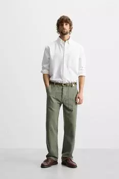 Выстиранные брюки обычного покроя ZARA, цвет Dark khaki