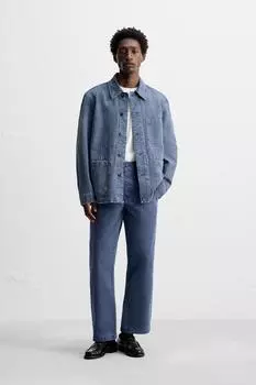 Выстиранные брюки плотника ZARA, синий