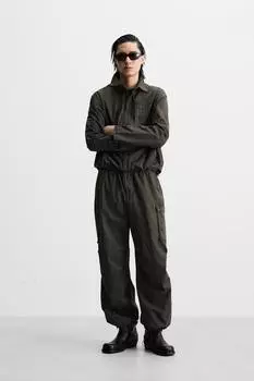 Выстиранные технические брюки-карго ZARA, хаки