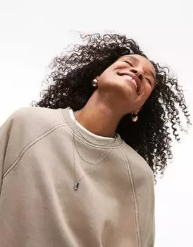 Выстиранный шалфейный длинный свитшот Topshop премиум-класса с кислотной стиркой