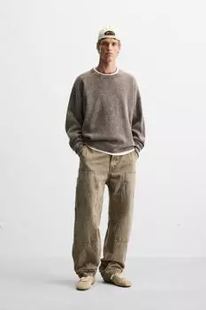 Выстиранный свитер из букле ZARA, темно-коричневый