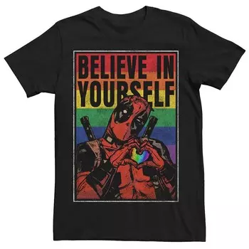 Взрослая футболка с радужным плакатом Marvel Deadpool Pride Believe In Yourself Licensed Character, черный