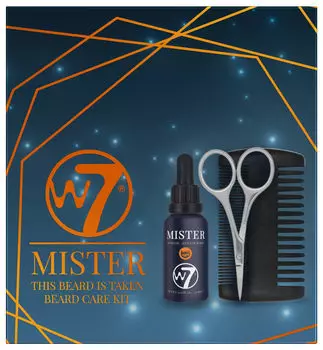 W7 Mister Beard набор: масло для ухода за бородой, 30 мл + ножницы для стрижки, 1 шт., двусторонний гребень, 1 шт.