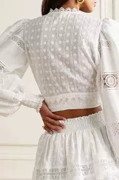 WAIMARI Укороченный топ Havana с завязками спереди, вышивкой, вуалью из смесового хлопка и гипюровым кружевом, белый