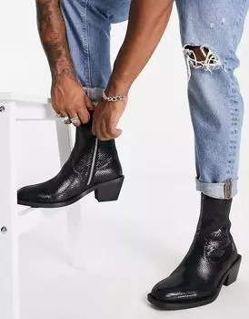 WALK LONDON - Ботинки в стиле вестерн цвета змеиной кожи Nile черного цвета на кубинском каблуке