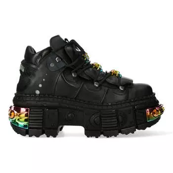 WALL106-S23 Ботинки кожаные на платформе готические New Rock, черный