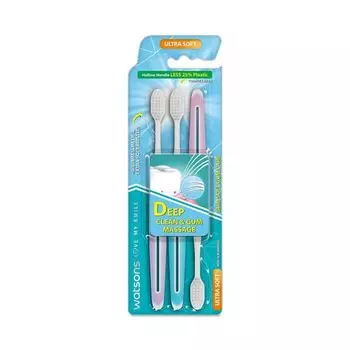 Watsons Тонкая мягкая зубная щетка для ухода за деснами (Ультрамягкая) 3 шт
