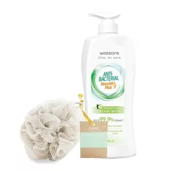 Watsons Увлажняющий крем-гигиенический крем для ванн с огурцом 1000мл. + Нейлоновая пуховка для тела Watsons, NULL