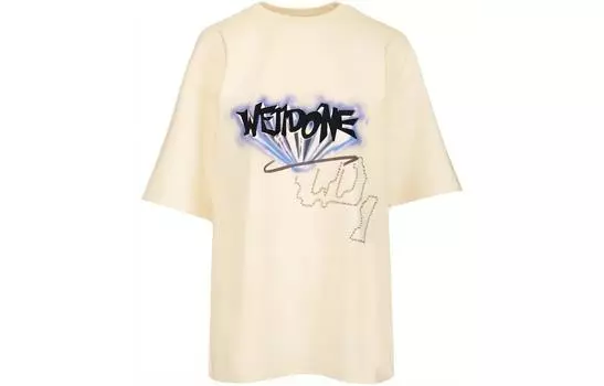 WE11DONE Футболка унисекс цвета слоновой кости и белого цвета