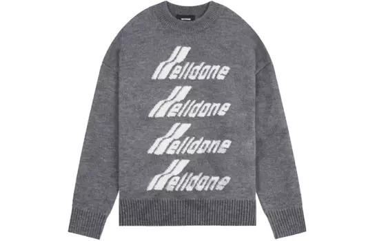 WE11DONE Серый ворсовый джемпер с логотипом в технике интарсия