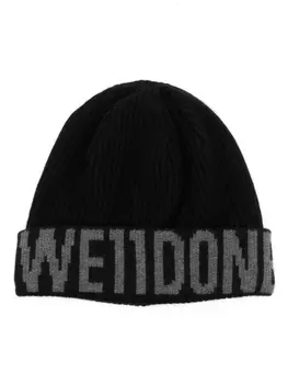We11done шапка бини вязки интарсия с логотипом, черный