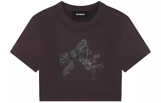 WE11DONE SS24 Футболка с заниженной линией плеч, женская, коричневая