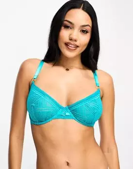 We Are We Wear Бюстгальтер-балконет без подкладок из кружева с геометрическим рисунком и увеличенной грудью синего цвета