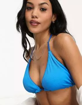 We Are We Wear Синий двусторонний бикини-топ в рубчик с треугольными чашечками Fullerbust