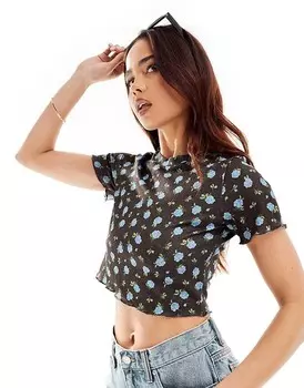 Wednesday's Girl – Футболка приталенного кроя черного цвета с цветочным узором и жатой структурой