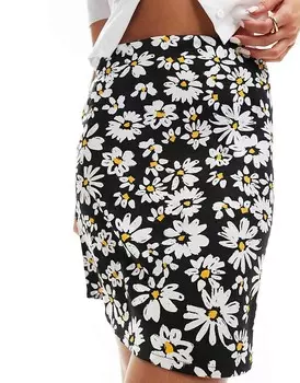 Wednesday's Girl – Распашная мини-юбка черного цвета с цветочным узором