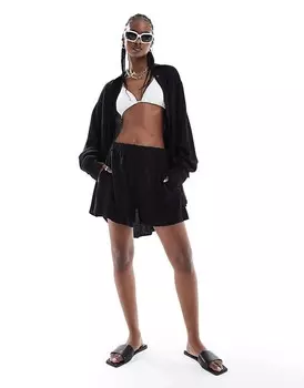 Weekday - Ava - шорты из смесового льна черного цвета в тон