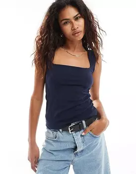 Weekday – Elin – темно-синий топ без рукавов с круглым вырезом и контрастной строчкой