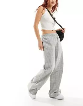 Weekday – Hanna – Бежевые свободные брюки в клетку