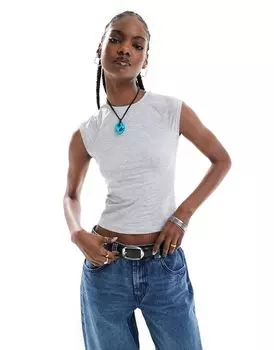 Weekday – Лара – Серый меланжевый приталенный топ с короткими рукавами, закрывающими плечи