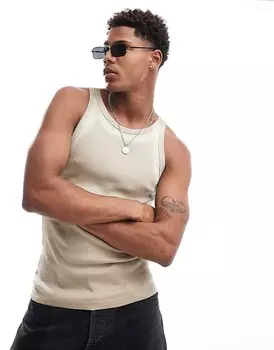 Weekday - Matheus - Темно-бежевая футболка в рубчик с эффектом спрея